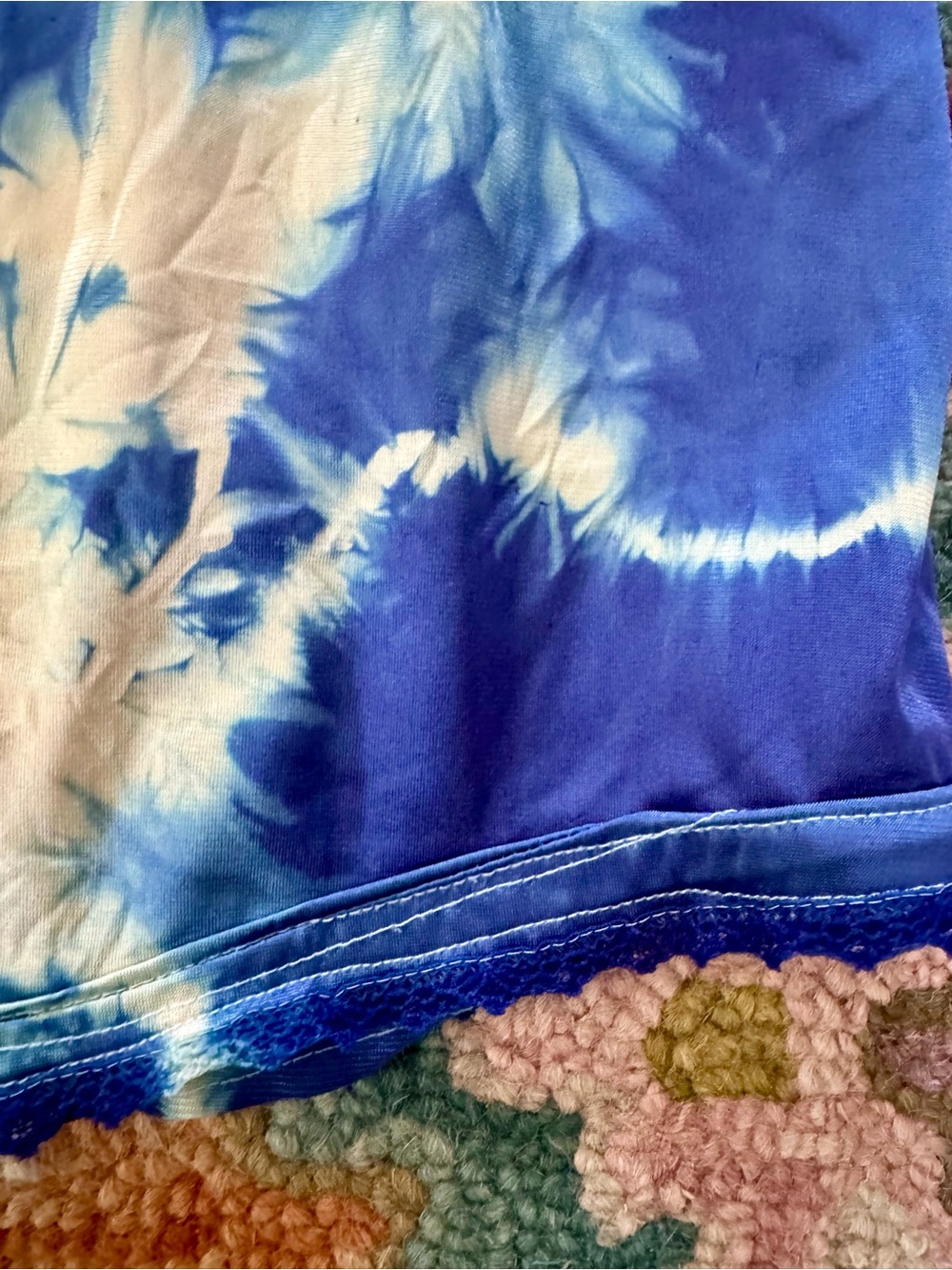 Vtg Blue Tie Dyed Half Slip Embroidered Sz L Hand Dyed Festival Femme - Picture 4 of 4